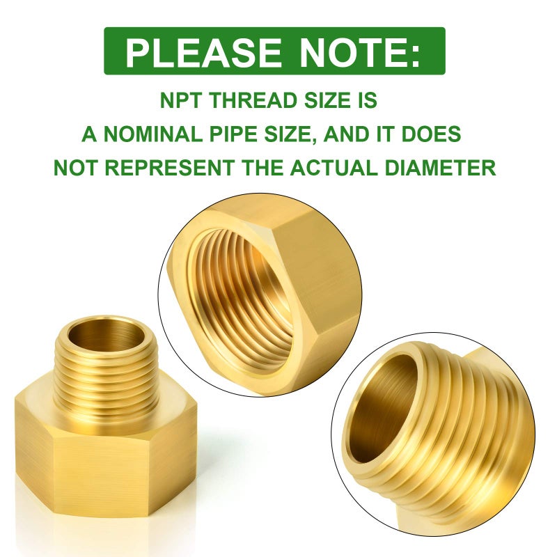TAISHER 2PCS Brass Pipe Fitting, Reducer Adapter, 1/4-Inch Male Pipe x 3/8-Inch Female Pipe - Image 3